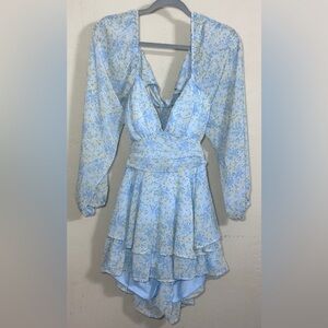 Altar'd State Light Blue Floral Long Sleeve Romper